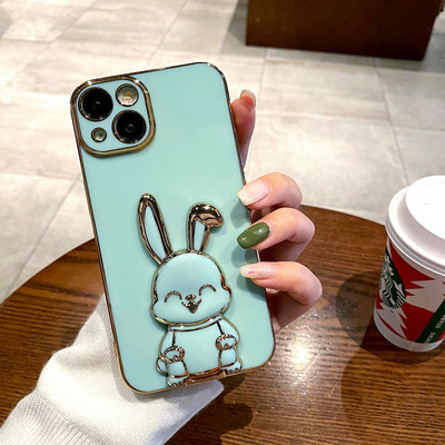 Prabangus mielas Rabbit telefono dėklas, skirtas iPhone 11 12 13 14 Pro Max XS X XR 7 8 Plus SE 2020 Mini smūgiams atsparus silikoninis stovo dangtelis