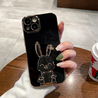 Prabangus mielas Rabbit telefono dėklas, skirtas iPhone 11 12 13 14 Pro Max XS X XR 7 8 Plus SE 2020 Mini smūgiams atsparus silikoninis stovo dangtelis
