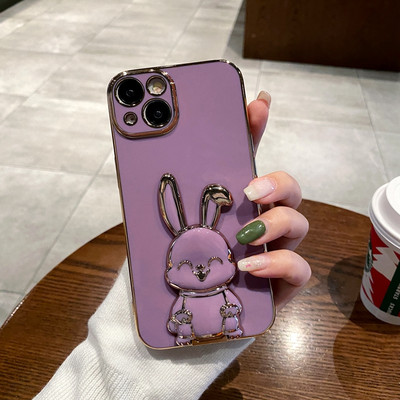 Prabangus mielas Rabbit telefono dėklas, skirtas iPhone 11 12 13 14 Pro Max XS X XR 7 8 Plus SE 2020 Mini smūgiams atsparus silikoninis stovo dangtelis