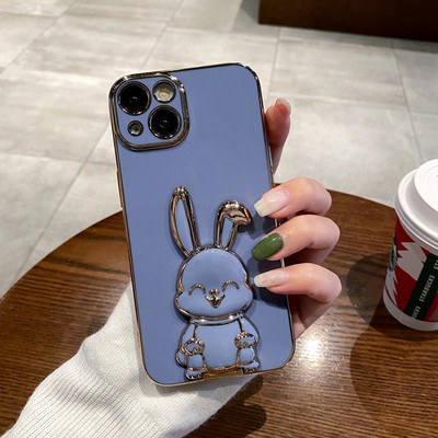 Prabangus mielas Rabbit telefono dėklas, skirtas iPhone 11 12 13 14 Pro Max XS X XR 7 8 Plus SE 2020 Mini smūgiams atsparus silikoninis stovo dangtelis