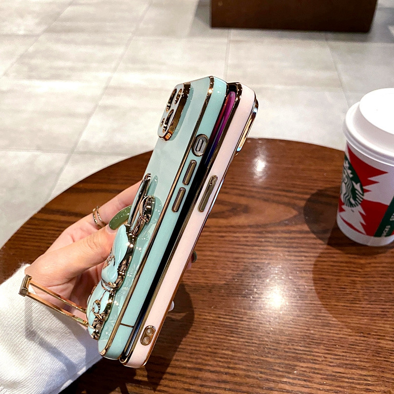 Prabangus mielas Rabbit telefono dėklas, skirtas iPhone 11 12 13 14 Pro Max XS X XR 7 8 Plus SE 2020 Mini smūgiams atsparus silikoninis stovo dangtelis