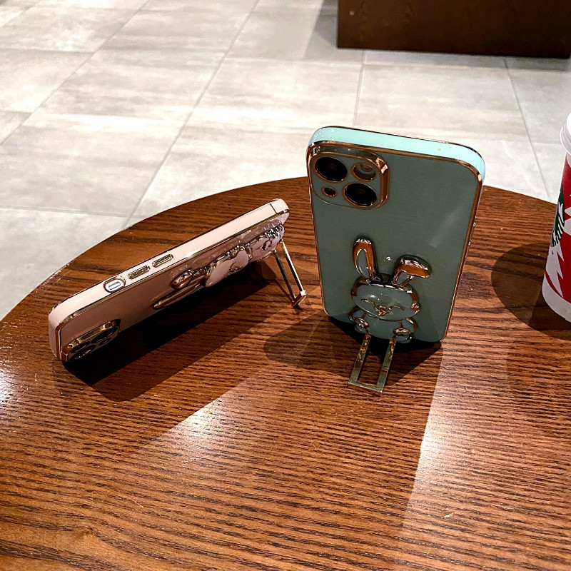 Prabangus mielas Rabbit telefono dėklas, skirtas iPhone 11 12 13 14 Pro Max XS X XR 7 8 Plus SE 2020 Mini smūgiams atsparus silikoninis stovo dangtelis
