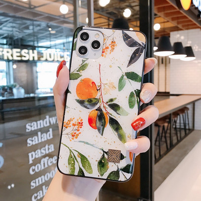 Θήκη τηλεφώνου πολυτελείας από χρυσό φύλλο για iPhone 11 12 13 14 mini Pro Max XS X XR 7 8 SE 2020 Κάλυμμα με φύλλα δέντρων