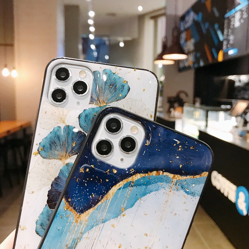 Θήκη τηλεφώνου πολυτελείας από χρυσό φύλλο για iPhone 11 12 13 14 mini Pro Max XS X XR 7 8 SE 2020 Κάλυμμα με φύλλα δέντρων