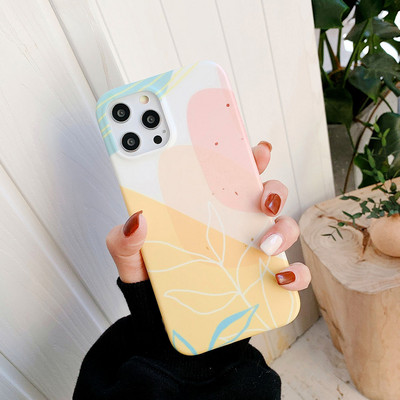 Θήκη Graffiti Leaves For iPhone 13 12 mini 11 Pro Max XR XS Max X 7 8 Plus Soft TPU Pink Tropical Leaf Case Phone Coque