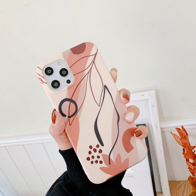 Θήκη Graffiti Leaves For iPhone 13 12 mini 11 Pro Max XR XS Max X 7 8 Plus Soft TPU Pink Tropical Leaf Case Phone Coque