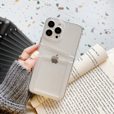 Clear Dual Card Slots Διάφανη θήκη τηλεφώνου για iPhone 14 13 12 11 Pro Max XS Max XR X 7 8 Plus Μαλακό κάλυμμα σιλικόνης αντικραδασμικό