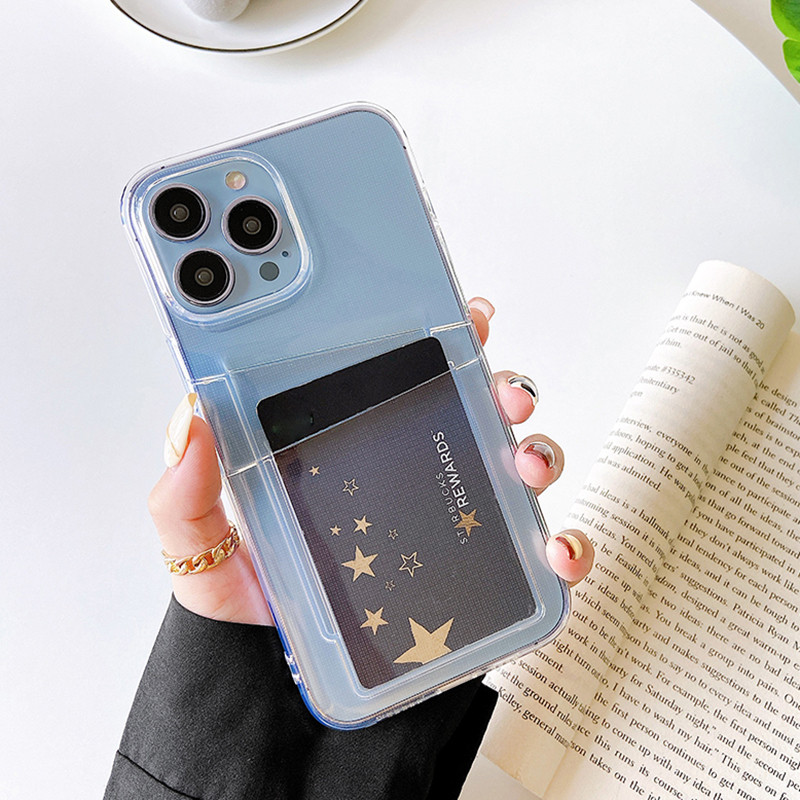 Clear Dual Card Slots Διάφανη θήκη τηλεφώνου για iPhone 14 13 12 11 Pro Max XS Max XR X 7 8 Plus Μαλακό κάλυμμα σιλικόνης αντικραδασμικό