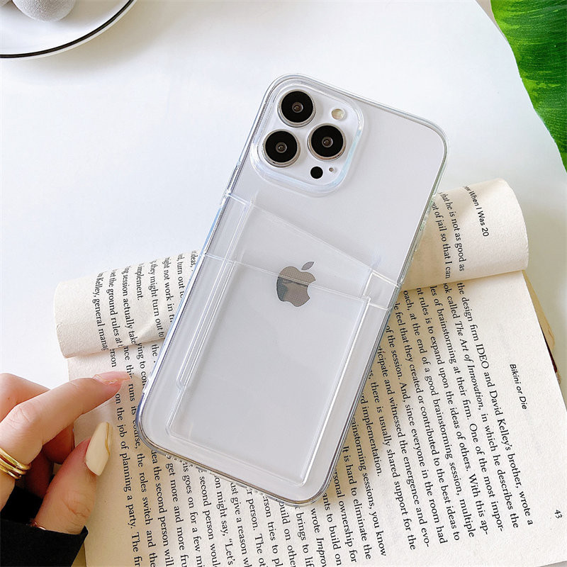 Clear Dual Card Slots Διάφανη θήκη τηλεφώνου για iPhone 14 13 12 11 Pro Max XS Max XR X 7 8 Plus Μαλακό κάλυμμα σιλικόνης αντικραδασμικό