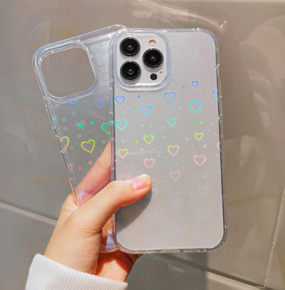 Poco F3 X3 M3 M4 Gradient Laser Love Heart Case για Xiaomi Redmi Note 10 Pro 11 8 9 Pro 8T 9S 10S 9A 9C 10 Διαφανές