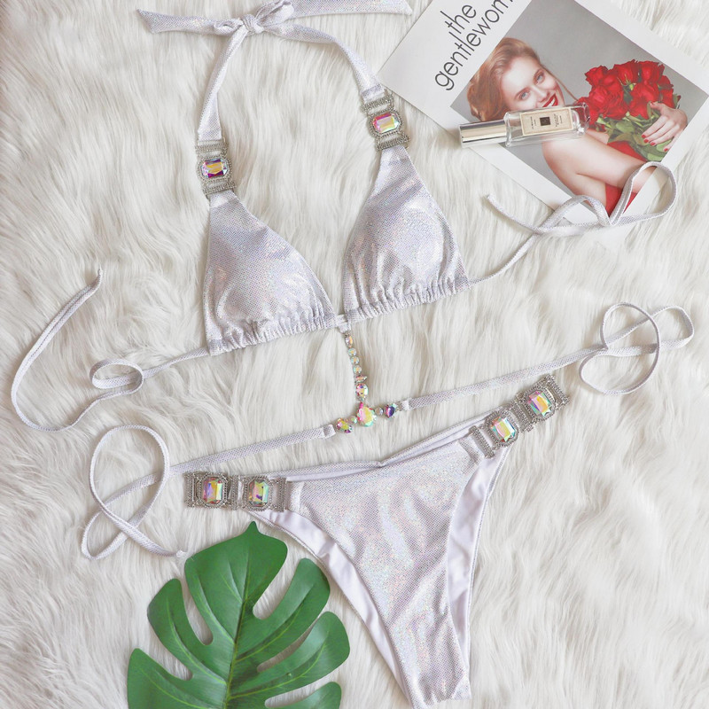 Seksualus Kalnų krištolas moteriškas bikinis su blizgučiais su gyvatės raštu Bandage Cross Diamond maudymosi kostiumėlis, metalinis grandinės maudymosi kostiumėlis, prabangus 2022 m. maudymosi kostiumėlis
