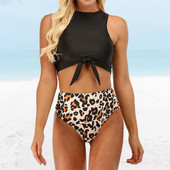 Seksualus priekyje kaklaraištis bikinis, 2022 m., moteriškas leopardinio rašto „push Up“ 2 dalių maudymosi kostiumėlis Retro maudymosi kostiumėliai aukštu juosmeniu maudymosi kostiumėliai Maillot De Bain