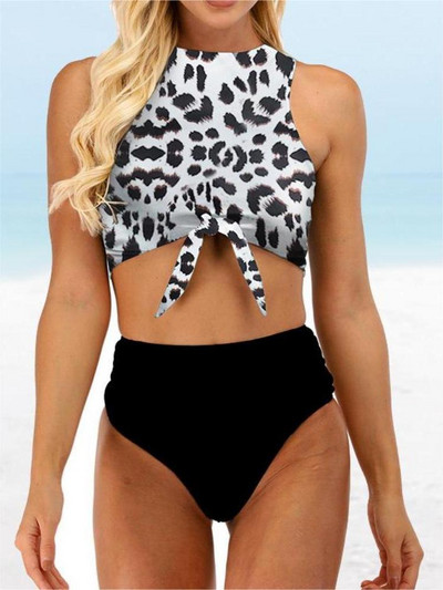 Seksualus priekyje kaklaraištis bikinis, 2022 m., moteriškas leopardinio rašto „push Up“ 2 dalių maudymosi kostiumėlis Retro maudymosi kostiumėliai aukštu juosmeniu maudymosi kostiumėliai Maillot De Bain