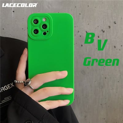 Моден яркозелен мек силиконов калъф за телефон iPhone 13 14 11 12 Pro Max XS XR 7 8 Plus SE 2020 Candy Color Tide Matte Cover