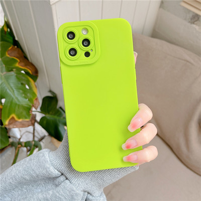 Мек силиконов едноцветен флуоресцентен калъф за iPhone 14 13 12 11 Pro XS Max 7 8 Plus X XR SE 2 Защитно покритие на камерата Coque