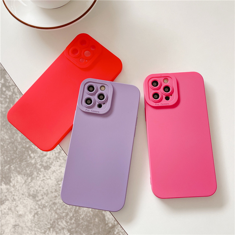 Мек силиконов едноцветен флуоресцентен калъф за iPhone 14 13 12 11 Pro XS Max 7 8 Plus X XR SE 2 Защитно покритие на камерата Coque