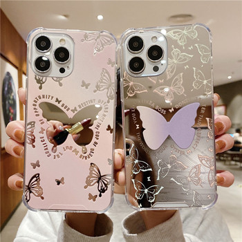 Πολυτελής θήκη τηλεφώνου Mirror Cute Butterfly για iPhone 13 12 11 Pro XS Max X XR 7 8 Plus SE 2 Fashion Soft Silicone Gifts Cover Capa