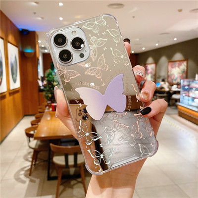 Πολυτελής θήκη τηλεφώνου Mirror Cute Butterfly για iPhone 13 12 11 Pro XS Max X XR 7 8 Plus SE 2 Fashion Soft Silicone Gifts Cover Capa