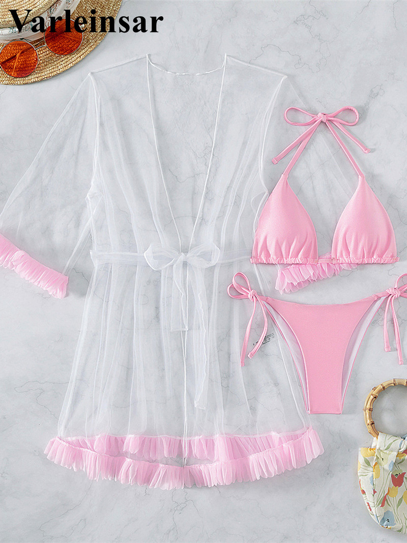 Fodros borítással Halter Bikini Női fürdőruha Női fürdőruha Háromrészes bikini szett fürdőruha Swim Lady V4330