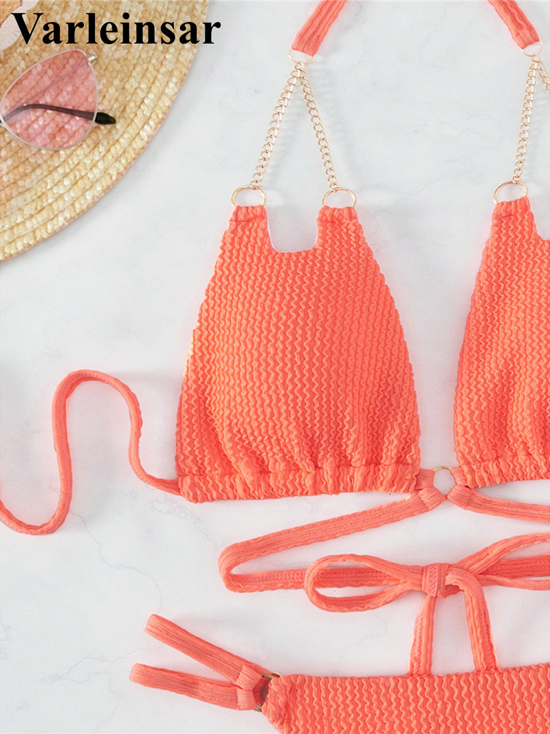 Új ráncos ráncos kötőfék pántos bikini női fürdőruha Női fürdőruha Kétrészes bikini szett fürdőruha Swim V4332