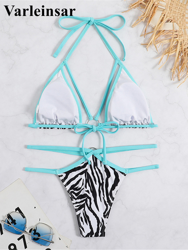 Zebra nyomott kötőfék magas kivágású bikini női fürdőruha Női fürdőruha Kétrészes bikini szett fürdőruha Swim Lady V4317