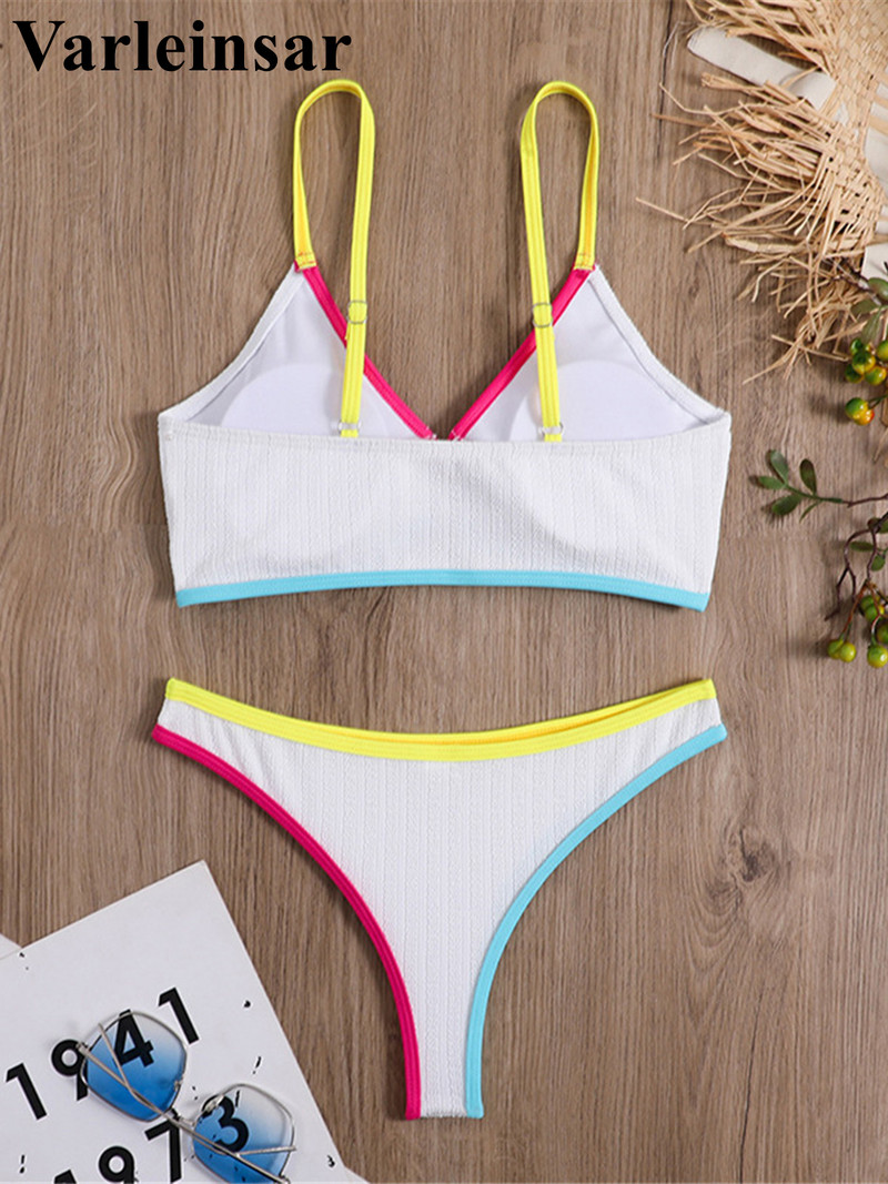 Új Splicing középső derékmagasított bikini női fürdőruha Női fürdőruha Kétrészes bikini szett fürdőruha Swim Lady V4319