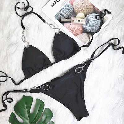 Seksualus kalnų krištolinis bikinis, 2022 m., moteriškas solidus karštai rožinis metalinis maudymosi kostiumėlis, Brazilijos vasaros paplūdimio maudymosi kostiumėlis, prabangus maudymosi kostiumėlis