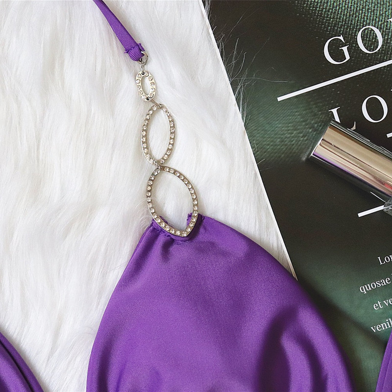 Seksualus kalnų krištolinis bikinis, 2022 m., moteriškas solidus karštai rožinis metalinis maudymosi kostiumėlis, Brazilijos vasaros paplūdimio maudymosi kostiumėlis, prabangus maudymosi kostiumėlis