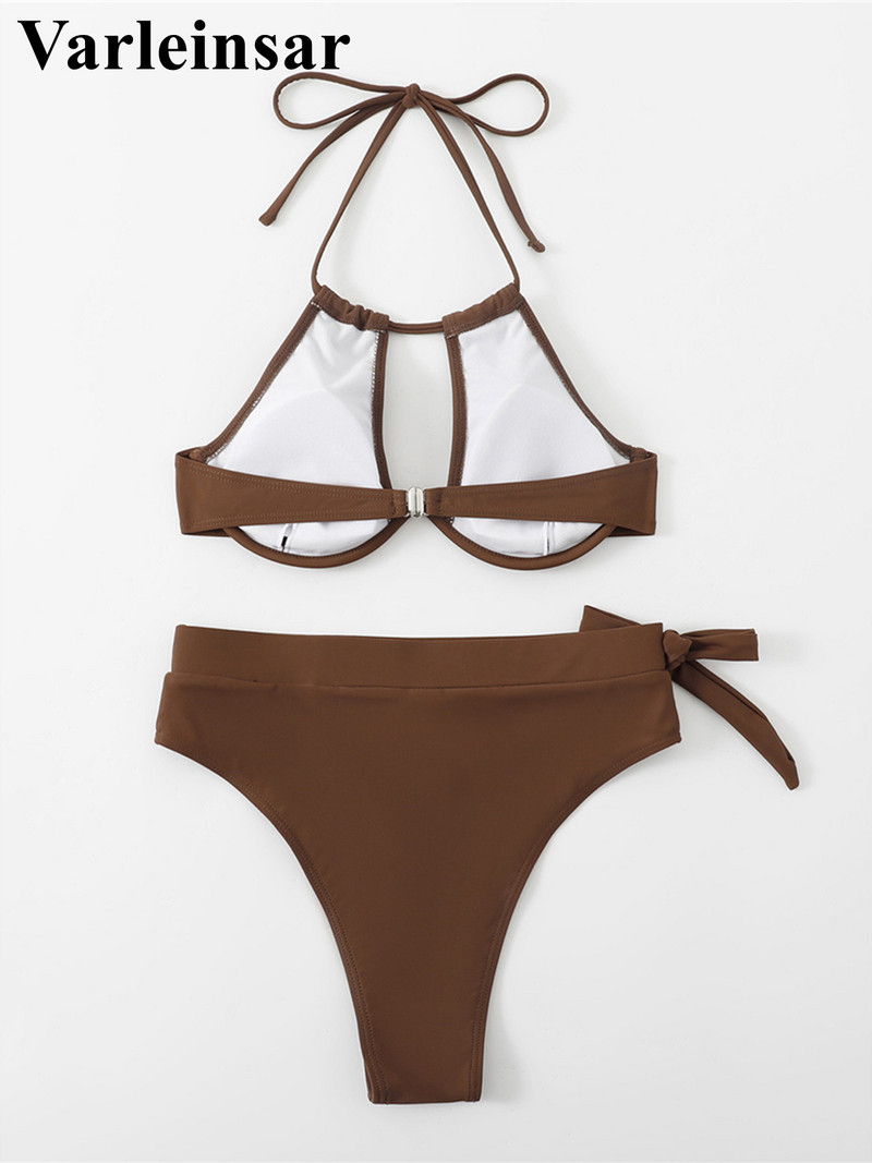 Costum de baie pentru femeie, cu sârmă cu sârmă, cu bară în V, Bikini cu talie înaltă, Costume de baie pentru femei Set de bikini din două piese Costum de baie pentru baie V4316