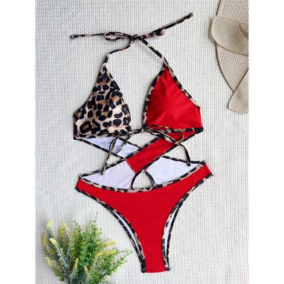 Novi seksi jednodijelni ženski kupaći kostim s leopard halterom, ženski kupaći kostim s izrezom bez leđa, ženski kupaći kostim V3994