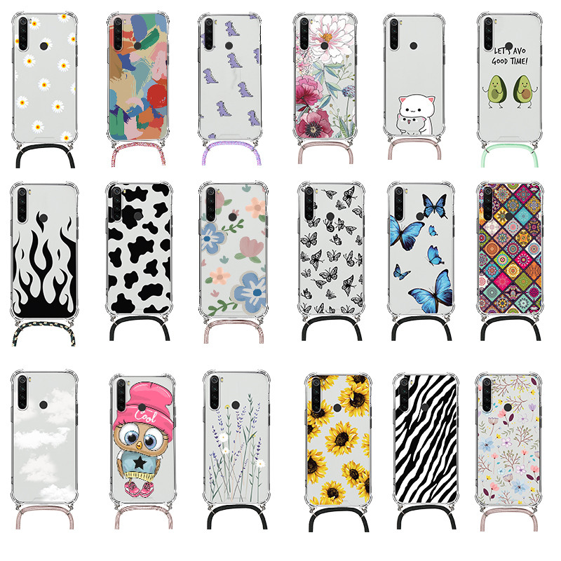 Futrola s ogrlicom za Xiaomi Redmi Note 8 Pro 8T T Flower TPU Cover Coque za Redmi note8 note8t 8pro Kućišta s remenom i užetom Natrag