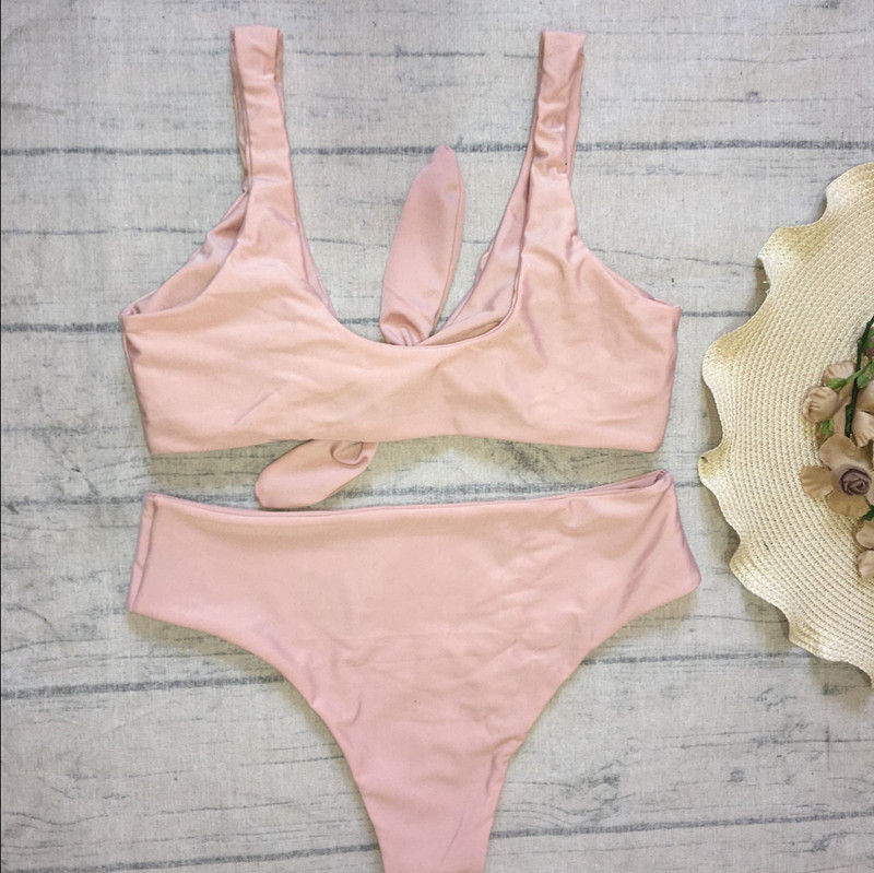 Seksi bikini visokog struka, ženski kupaći kostimi Jednobojni, jednobojni Push Up podstavljeni Biquini ženski kupaći kostim s brazilskom kravatom