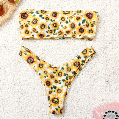 Plavky 2022 Nové dámske dvojdielne bikiny bandeau Sexy bez ramienok s odhalenými ramenami a chrbtom, tangá, letné plážové oblečenie, bikiny