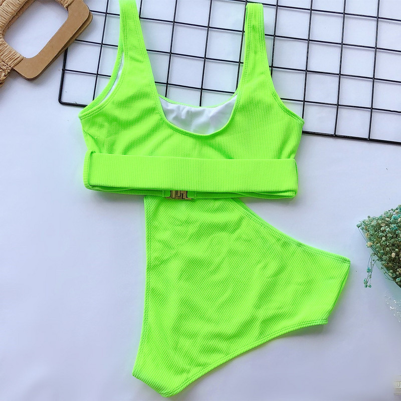 Szexi neonzöld bikini szett 2022-es női Push Up csatos Push Up fürdőruha nyári tömör fehér fürdőruha Magas derekú tengerparti fürdőruha
