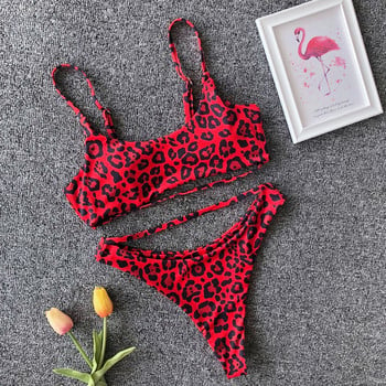 Σέξι μπικίνι 2022 Red Snake Leopard Print Two Piece Μαγιό Halter Lace Up Bandage Thong Μαγιό παραλίας Μαγιό