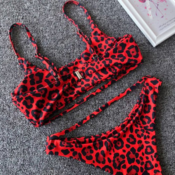 Σέξι μπικίνι 2022 Red Snake Leopard Print Two Piece Μαγιό Halter Lace Up Bandage Thong Μαγιό παραλίας Μαγιό