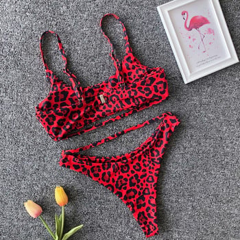 Σέξι μπικίνι 2022 Red Snake Leopard Print Two Piece Μαγιό Halter Lace Up Bandage Thong Μαγιό παραλίας Μαγιό