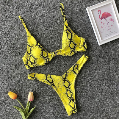 Mikro bikini 2022. Kupaći kostimi Ženski seksi žuti leopard zmijski print Kupaći kostim sa žicom Kupaći kostim Kupaći kostim za plažu sa tangama Bikini
