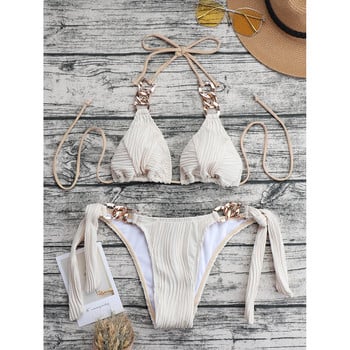 Μαγιό 2022 Solid Sexy Two Piece Triangle Bag Bikini Suspender Μαγιό με στρινγκ χαμηλή μέση, καλοκαιρινά ρούχα παραλίας