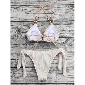 Μαγιό 2022 Solid Sexy Two Piece Triangle Bag Bikini Suspender Μαγιό με στρινγκ χαμηλή μέση, καλοκαιρινά ρούχα παραλίας