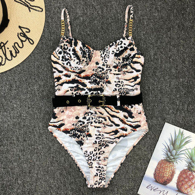 Costum de baie negru, solid, cu cataramă, pentru femei, cu cureaua cu lanț metalic, costum de baie cu push-up, monokini pentru controlul burticii