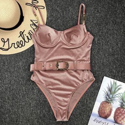 Costum de baie negru, solid, cu cataramă, pentru femei, cu cureaua cu lanț metalic, costum de baie cu push-up, monokini pentru controlul burticii