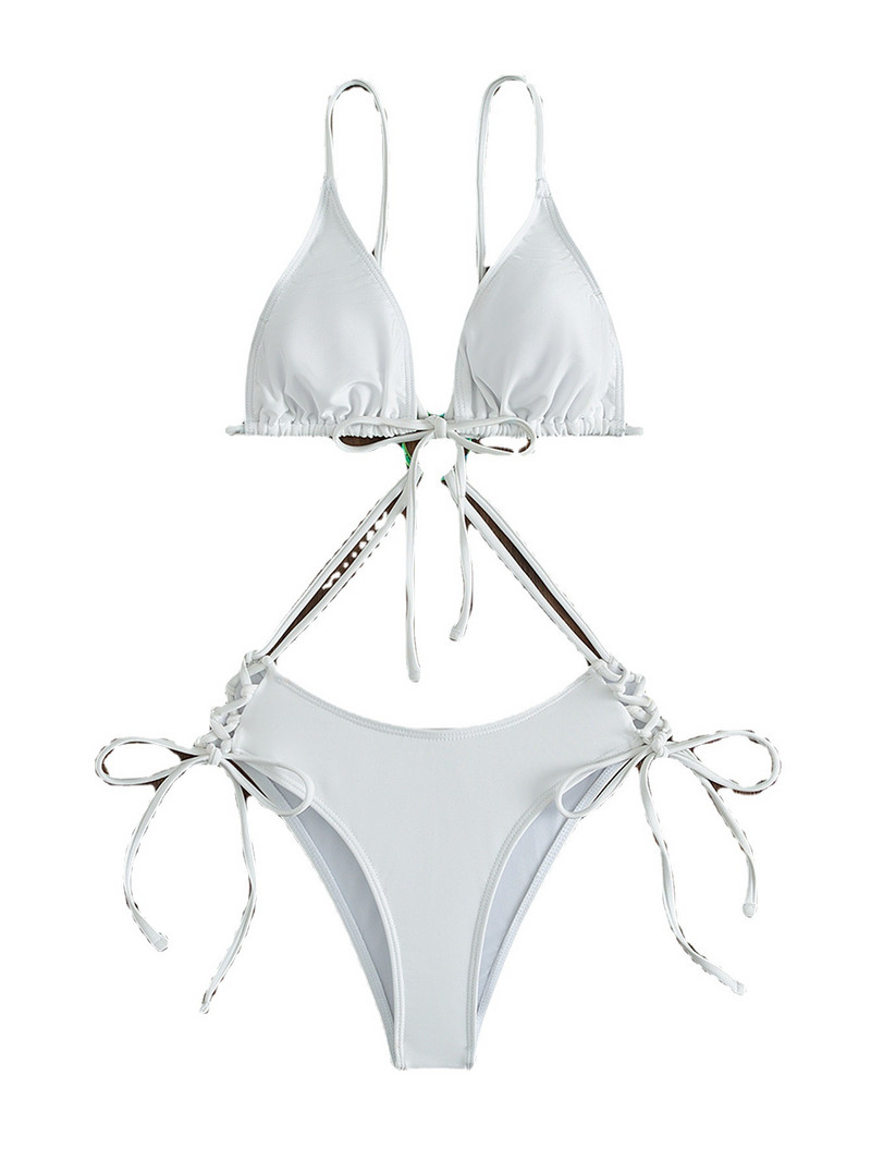 Seksi trokutasta torba Bikini bez leđa Bandage prsten Dvodijelni kupaći kostim Ženski jednobojni kupaći kostim visokog struka s uzicom