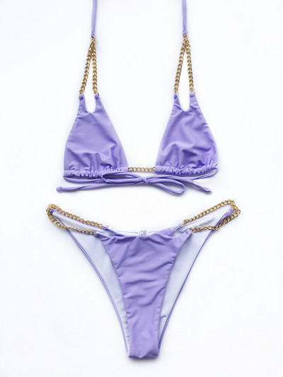 Szexi Micro Bikini 2022 Solid Black Push Up Melltartó Láncos Fém Szíjas Úszóruha Brazil Beach fürdőruha Tanga fürdőruha Biquini