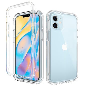 2 в 1 Удароустойчив калъф за телефон за iPhone 13 11 12 11Pro Max XR XS Max X 7 8 Plus 14 SE 2020 Прозрачен твърд заден капак за компютър