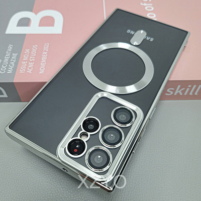 Skaidrus Magsafe magnetiniam dėklui, skirtas Samsung Galaxy S23 S22 S21 Ultra Plus S22Ultra S22Plus S21Plus Minkšti pilni fotoaparato dangteliai