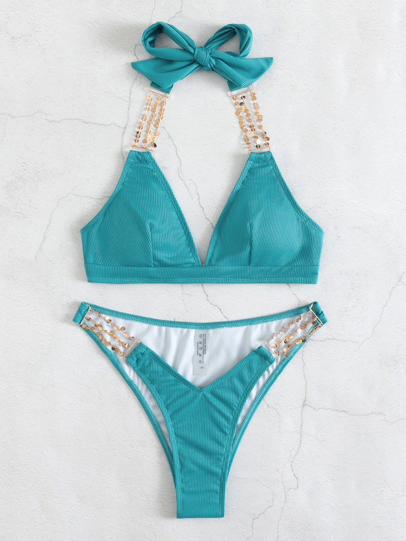 Szexi drágaköves Bling magas derekú bikini szett Női kötőfék Push Up Strasszos fürdőruha Kivágott Beach Hát nélküli fürdőruha fürdőruha
