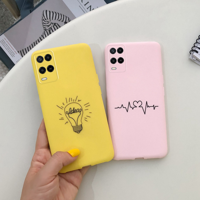 Cute Love Heart Cover for Oppo A54 Case CPH2239 Μαλακό προστατευτικό κέλυφος σιλικόνης για Oppo A54 5G CPH2195 OppoA54 A 54 Θήκες τηλεφώνου