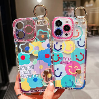 SoCouple για Samsung Galaxy S22 Ultra S21 S20 S10 FE Plus Note 10 20 Ultra Soft TPU Cute Smile Κάλυμμα θήκης τηλεφώνου καρπού με λουρί καρπού