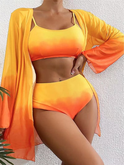 Nyakkendőfesték Cover Up Női fürdőruha magas derekú bikini női fürdőruha Háromrészes bikini szett fürdőruha Swim Lady V4324